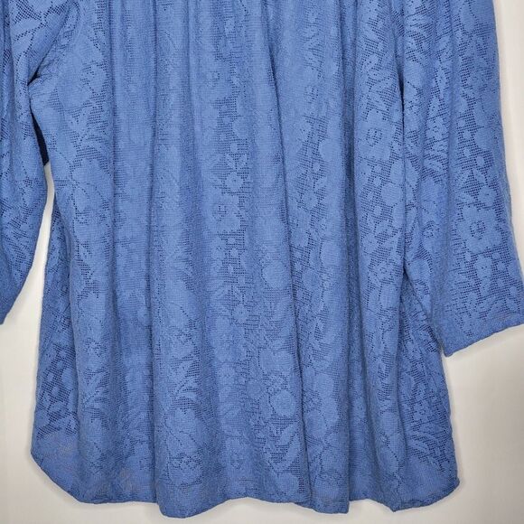 Catherine's 1X Top Blouse Blue Lace Overlay 3/4 Sleeve V-Neck Boho Classy Modest - Picture 5 of 14